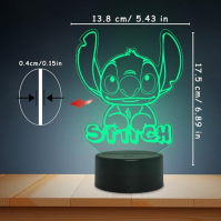 WYDCAA Stitch Lamp, Stitch Stuff - 3D akrylové LED 16 barev Touch Illusion noční světlo, noční lampičky do ložnice pro děti s dá